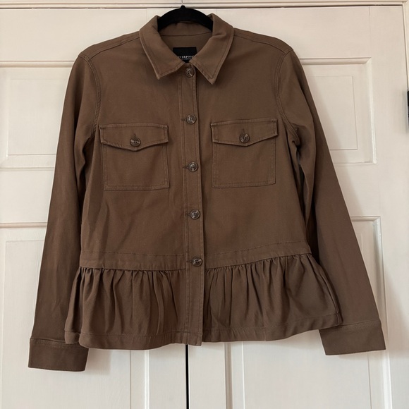 Liverpool Peplum Cargo Utility Jacket Ruffle Peplum Hem Size Small Toffee Brown - Picture 4 of 15